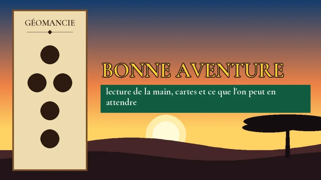 Affiche de l'article Bonne aventure, figure de géomancie sur parchemin et coucher de soleil africain