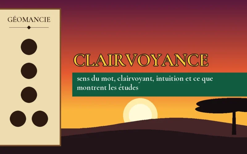 Affiche de l'article Clairvoyance, figure de géomancie sur parchemin et coucher de soleil africain