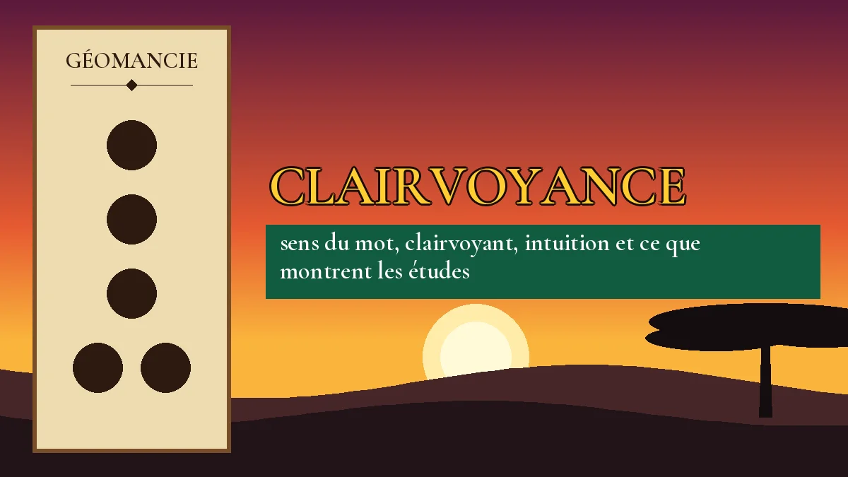 Affiche de l'article Clairvoyance, figure de géomancie sur parchemin et coucher de soleil africain