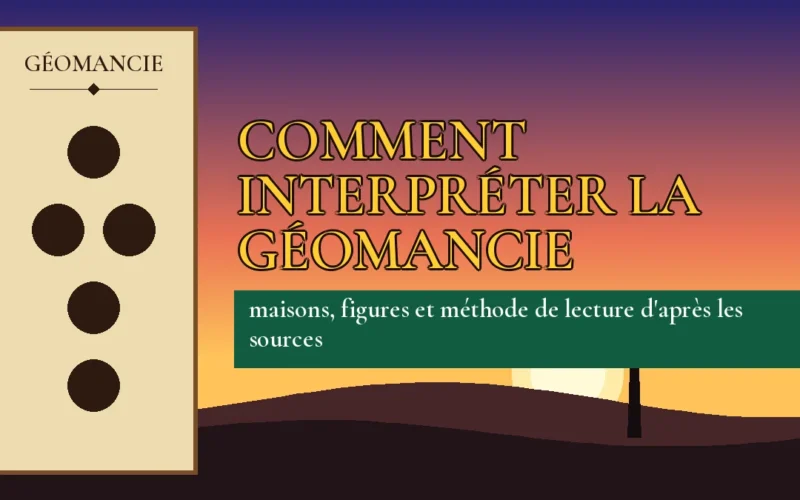 Affiche de l'article Comment interpréter la géomancie, figure de géomancie sur parchemin et coucher de soleil africain