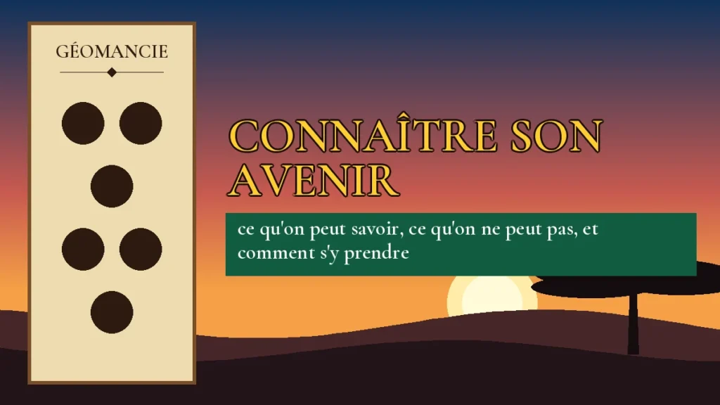 Affiche de l'article Connaître son avenir, figure de géomancie sur parchemin et coucher de soleil africain