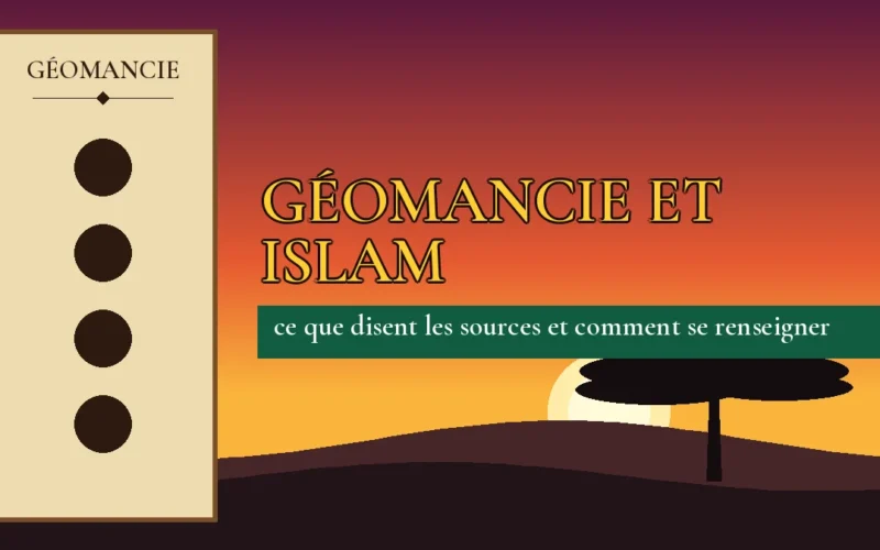 Affiche de l'article Géomancie et islam, figure de géomancie sur parchemin et coucher de soleil africain