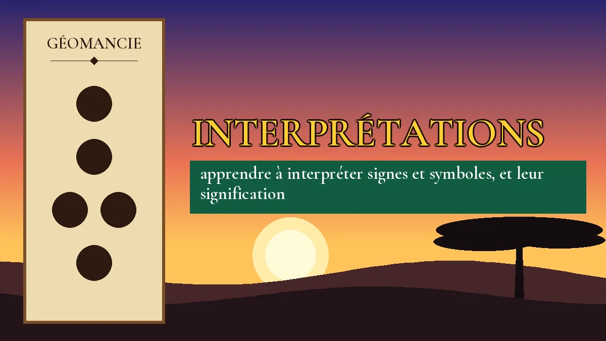 Affiche de l'article Interprétations, figure de géomancie sur parchemin et coucher de soleil africain