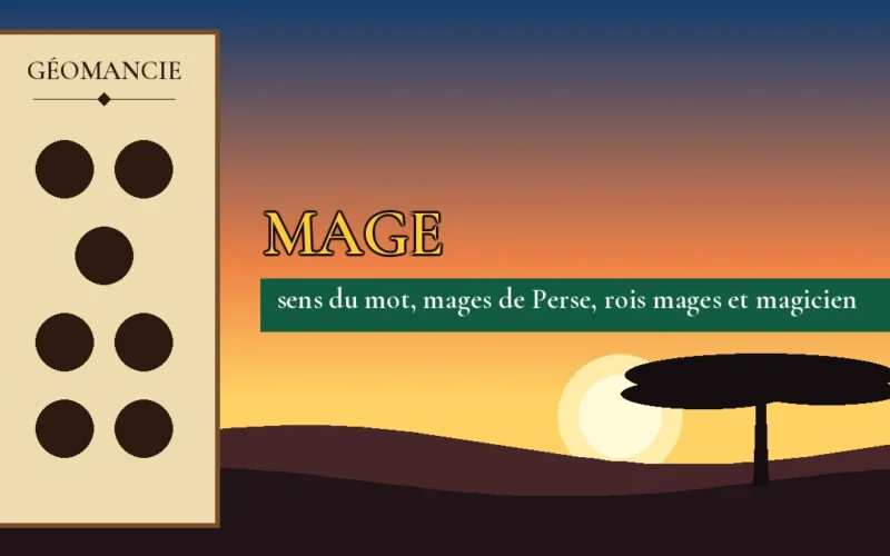 Affiche de l'article Mage, figure de géomancie sur parchemin et coucher de soleil africain