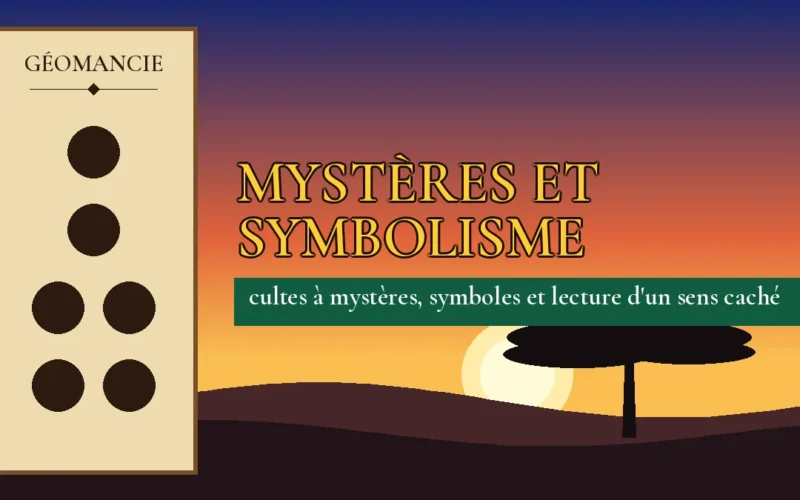 Affiche de l'article Mystères et symbolisme, figure de géomancie sur parchemin et coucher de soleil africain