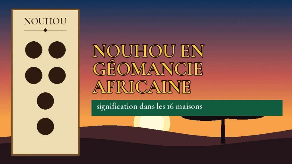 Affiche de l'article Nouhou en géomancie africaine, figure Nouhou : deux points, deux points, un point, un point