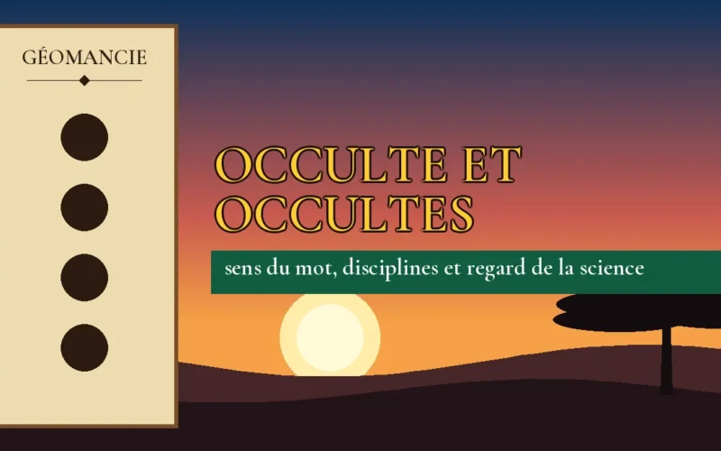 Affiche de l'article Occulte et occultes, figure de géomancie sur parchemin et coucher de soleil africain