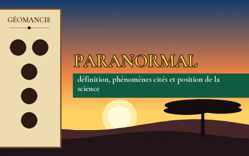 Affiche de l'article Paranormal, figure de géomancie sur parchemin et coucher de soleil africain