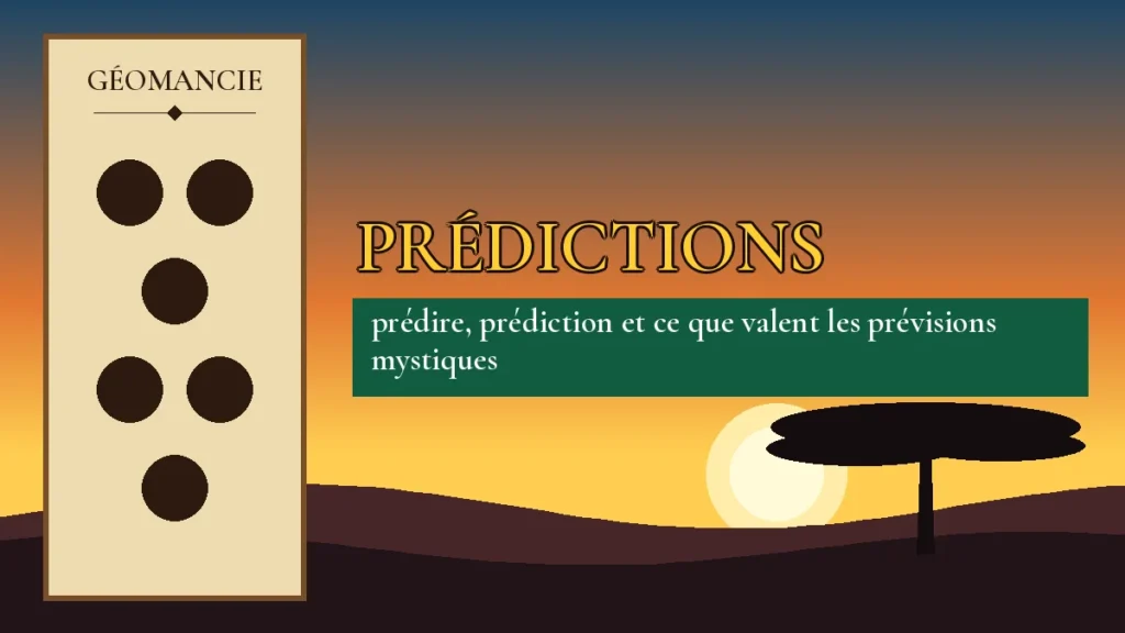 Affiche de l'article Prédictions, figure de géomancie sur parchemin et coucher de soleil africain