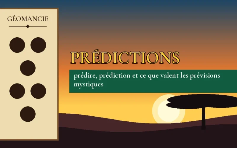 Affiche de l'article Prédictions, figure de géomancie sur parchemin et coucher de soleil africain