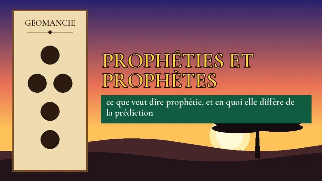 Affiche de l'article Prophéties et prophètes, figure de géomancie sur parchemin et coucher de soleil africain