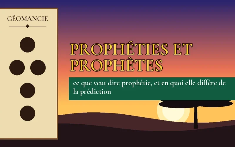 Affiche de l'article Prophéties et prophètes, figure de géomancie sur parchemin et coucher de soleil africain