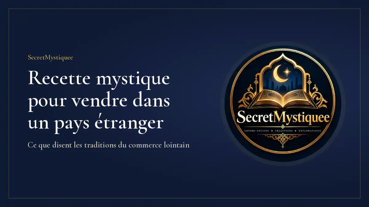 Caravane de chameaux au crépuscule avec un marchand tenant un registre, illustration pour l'article recette mystique pour vendre dans un pays étranger