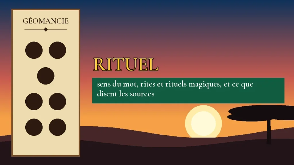 Affiche de l'article Rituel, figure de géomancie sur parchemin et coucher de soleil africain