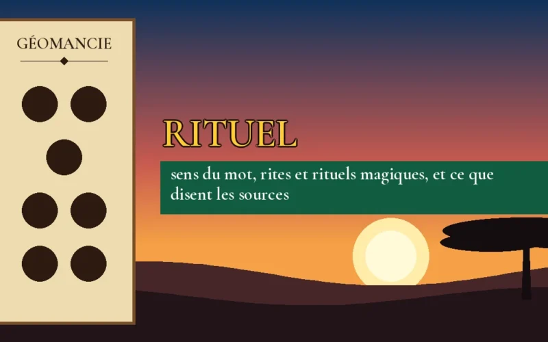 Affiche de l'article Rituel, figure de géomancie sur parchemin et coucher de soleil africain