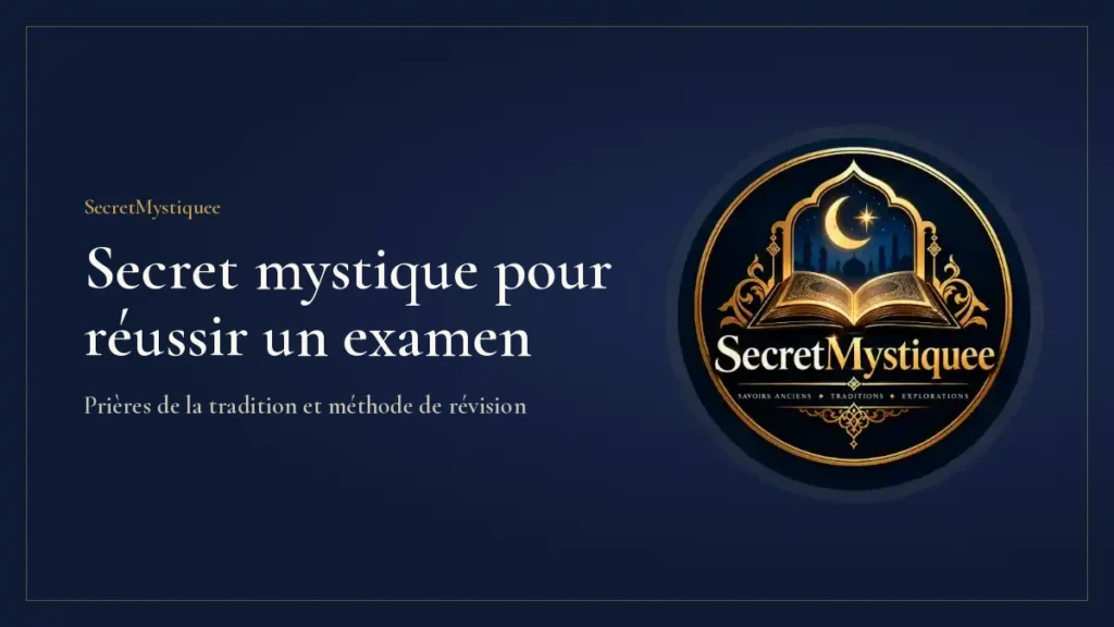 Table d'étude à la lampe avec cahiers, chapelet et livre ancien ouvert, illustration pour l'article secret mystique pour réussir un examen