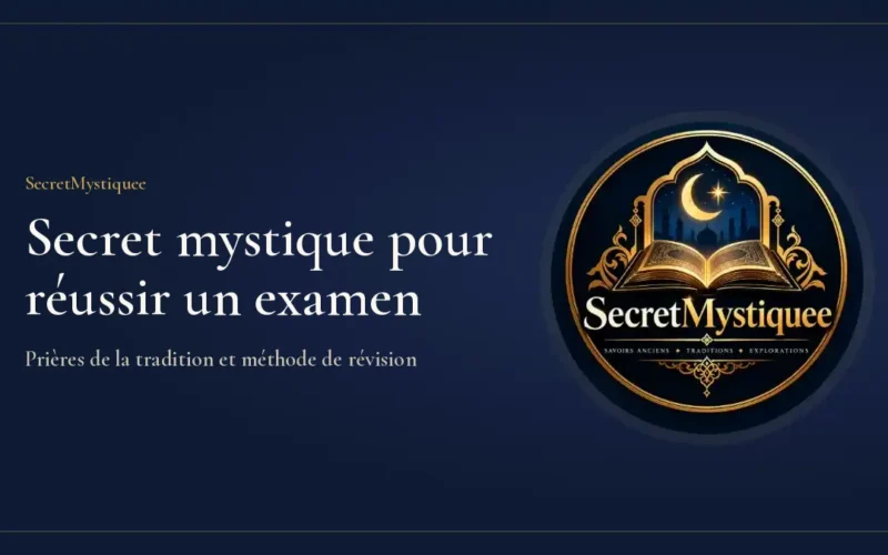 Table d'étude à la lampe avec cahiers, chapelet et livre ancien ouvert, illustration pour l'article secret mystique pour réussir un examen