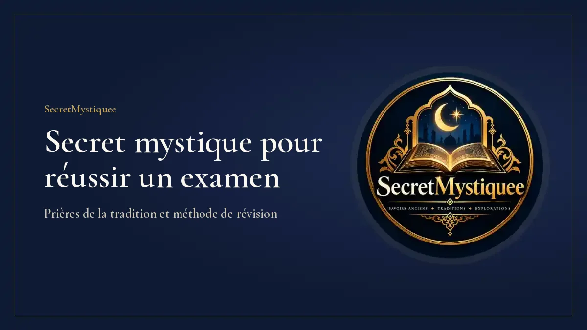 Table d'étude à la lampe avec cahiers, chapelet et livre ancien ouvert, illustration pour l'article secret mystique pour réussir un examen