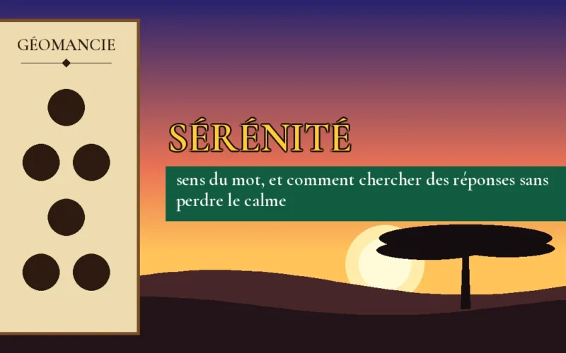 Affiche de l'article Sérénité, figure de géomancie sur parchemin et coucher de soleil africain