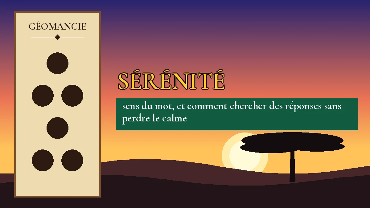 Affiche de l'article Sérénité, figure de géomancie sur parchemin et coucher de soleil africain