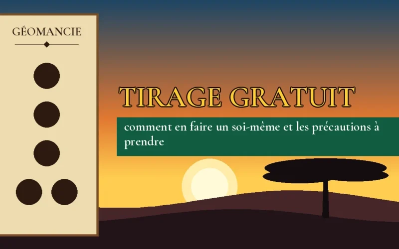 Affiche de l'article Tirage gratuit, figure de géomancie sur parchemin et coucher de soleil africain